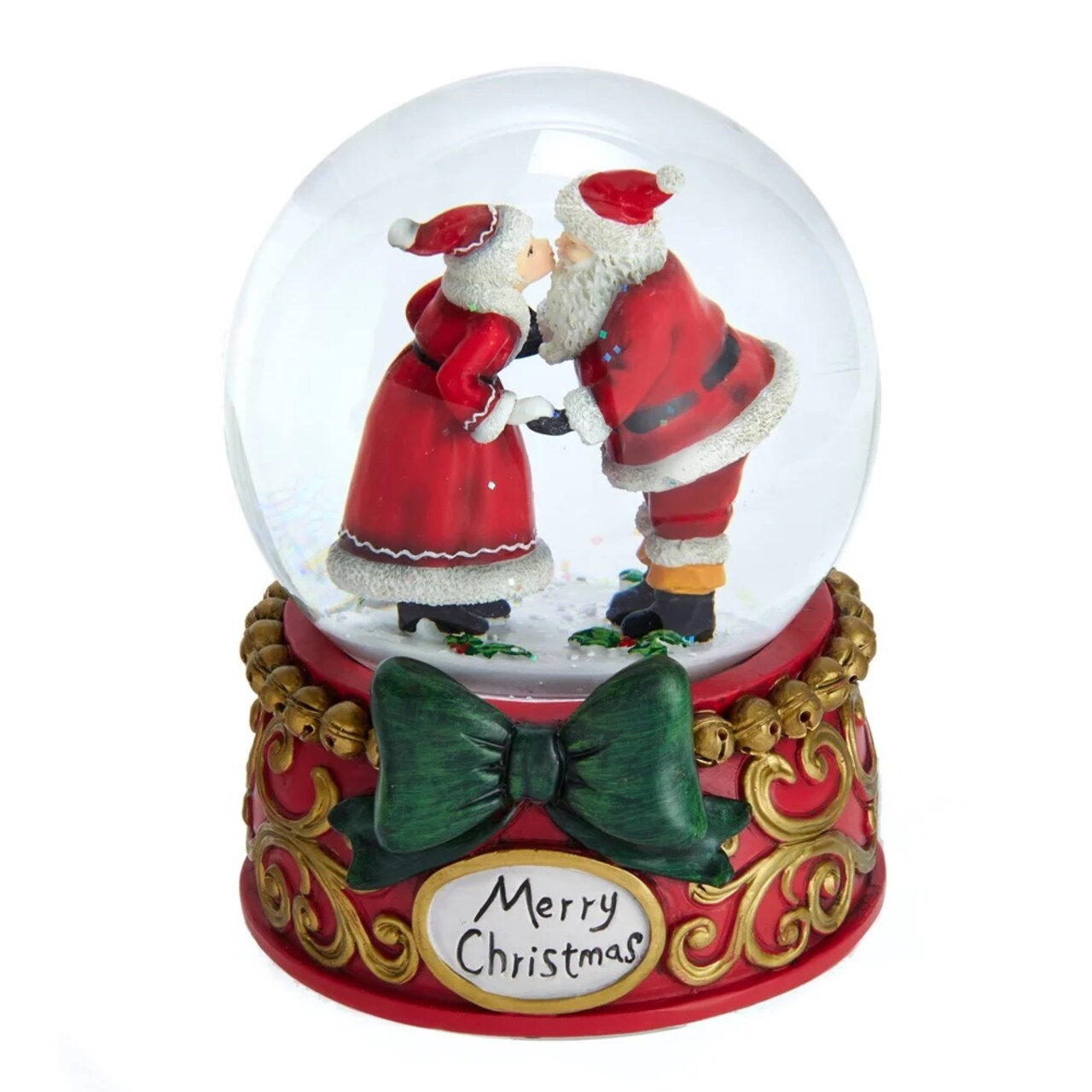 KSA 17.25" Red and Green Mr and Mrs Claus Christmas Snow Globe
